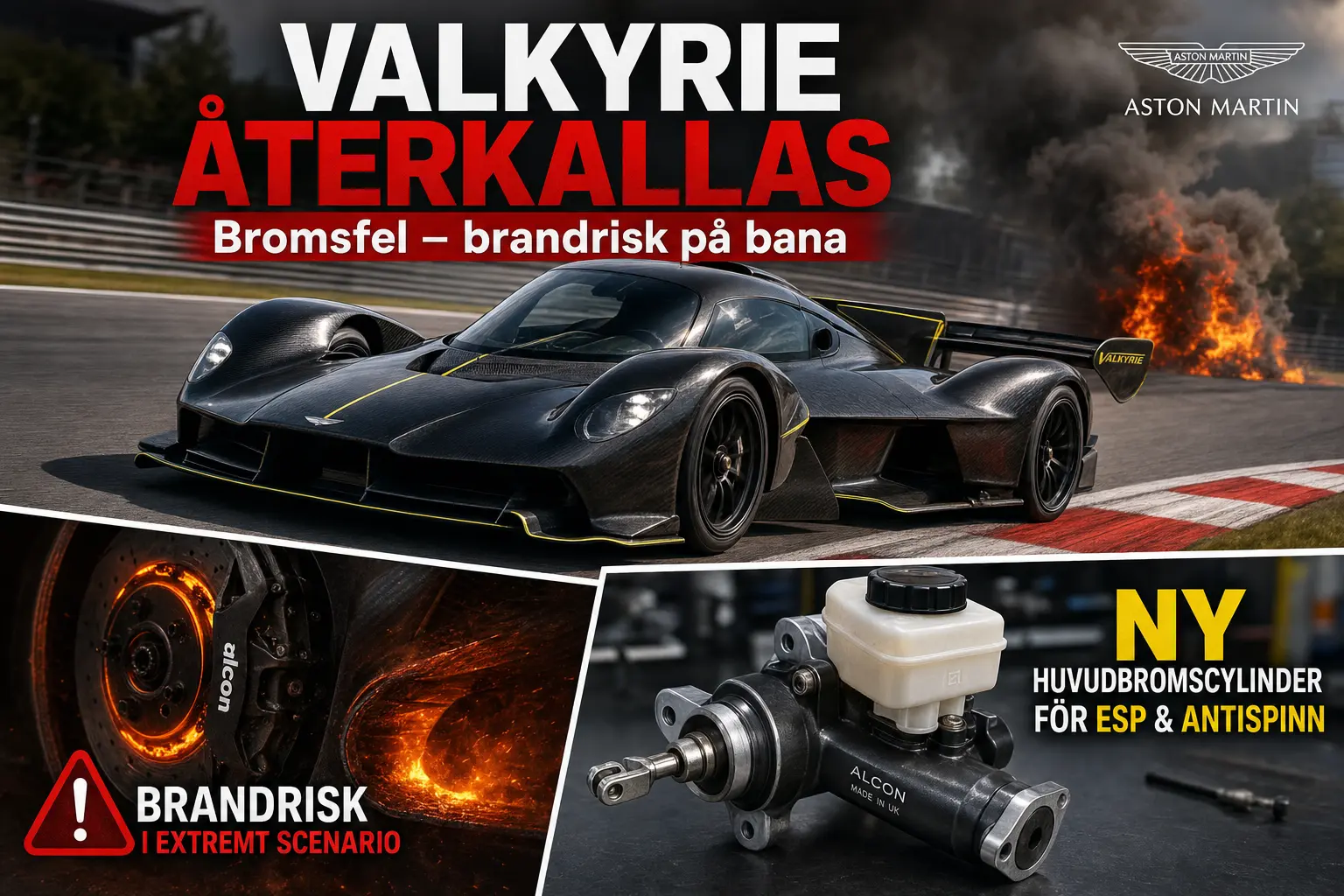 Aston Martin Valkyrie återkallas för bromsfel med brandrisk på bana