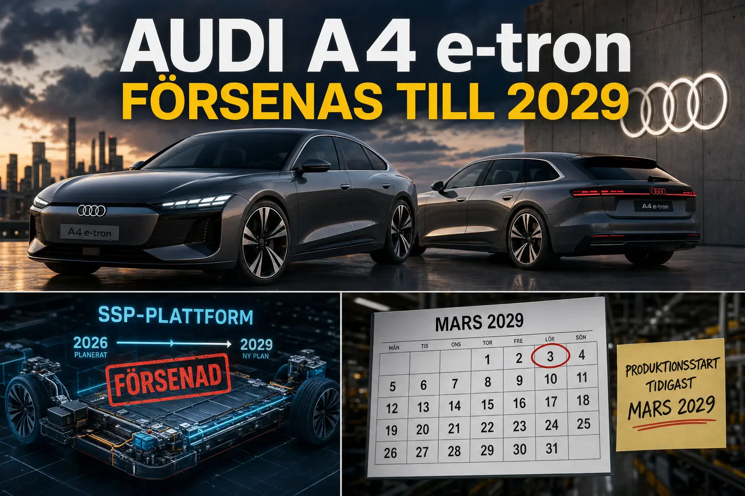 Audi A4 e-tron försenas till tidigast mars 2029