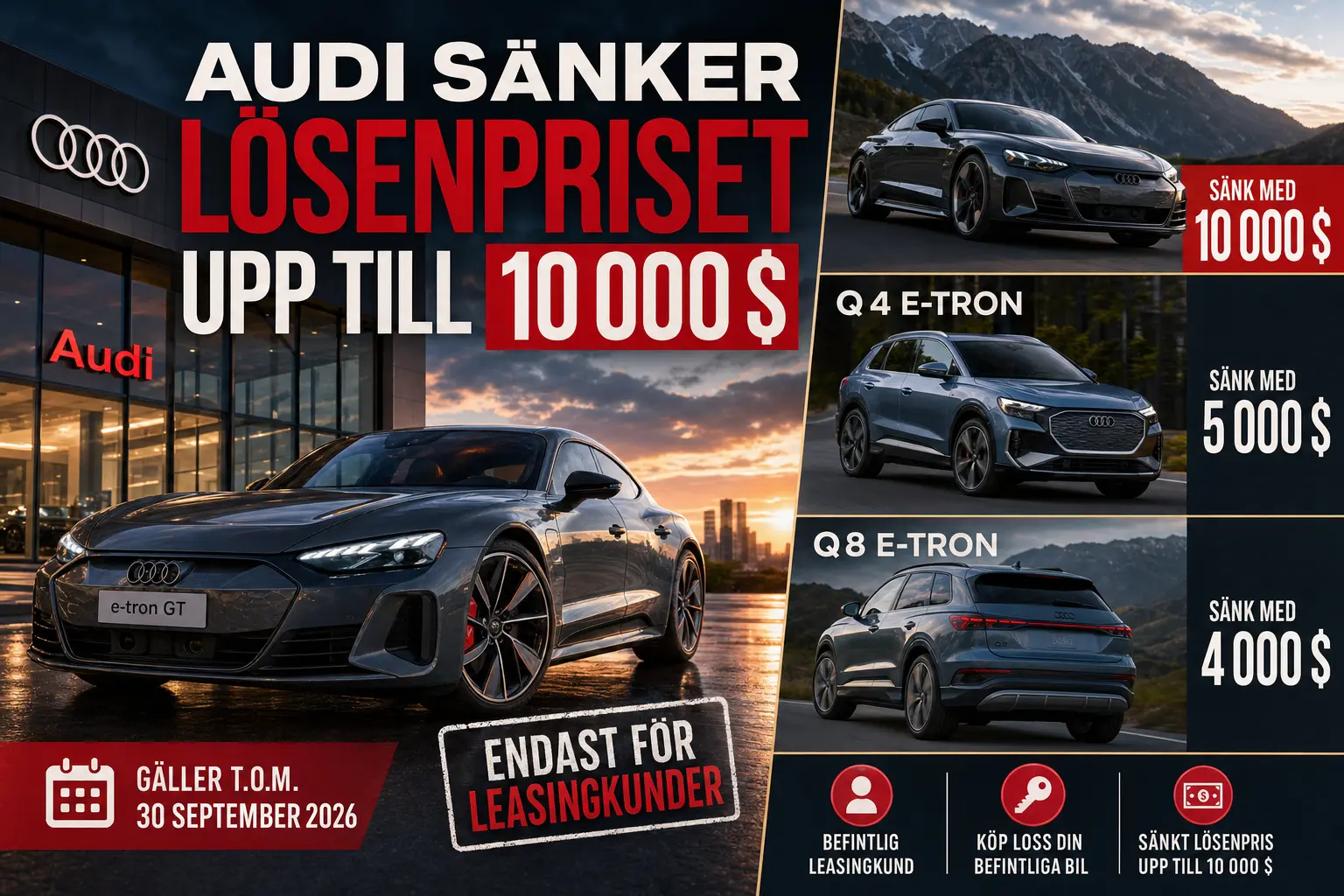 Audi sänker lösenpriset för leasade elbilar med upp till 10 000 dollar