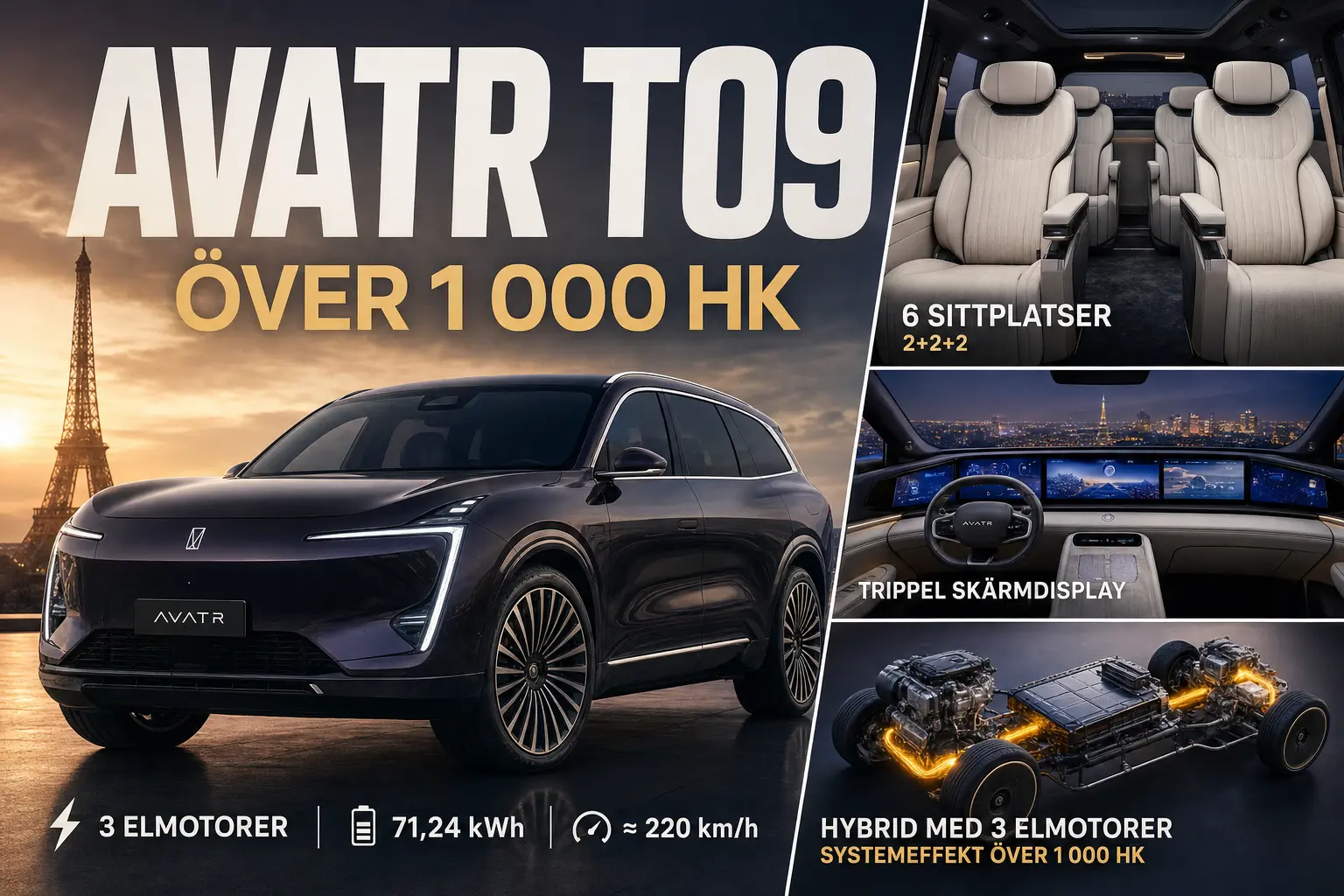 Avatr T09 får sex sittplatser och hybridsystem på över 1 000 hk