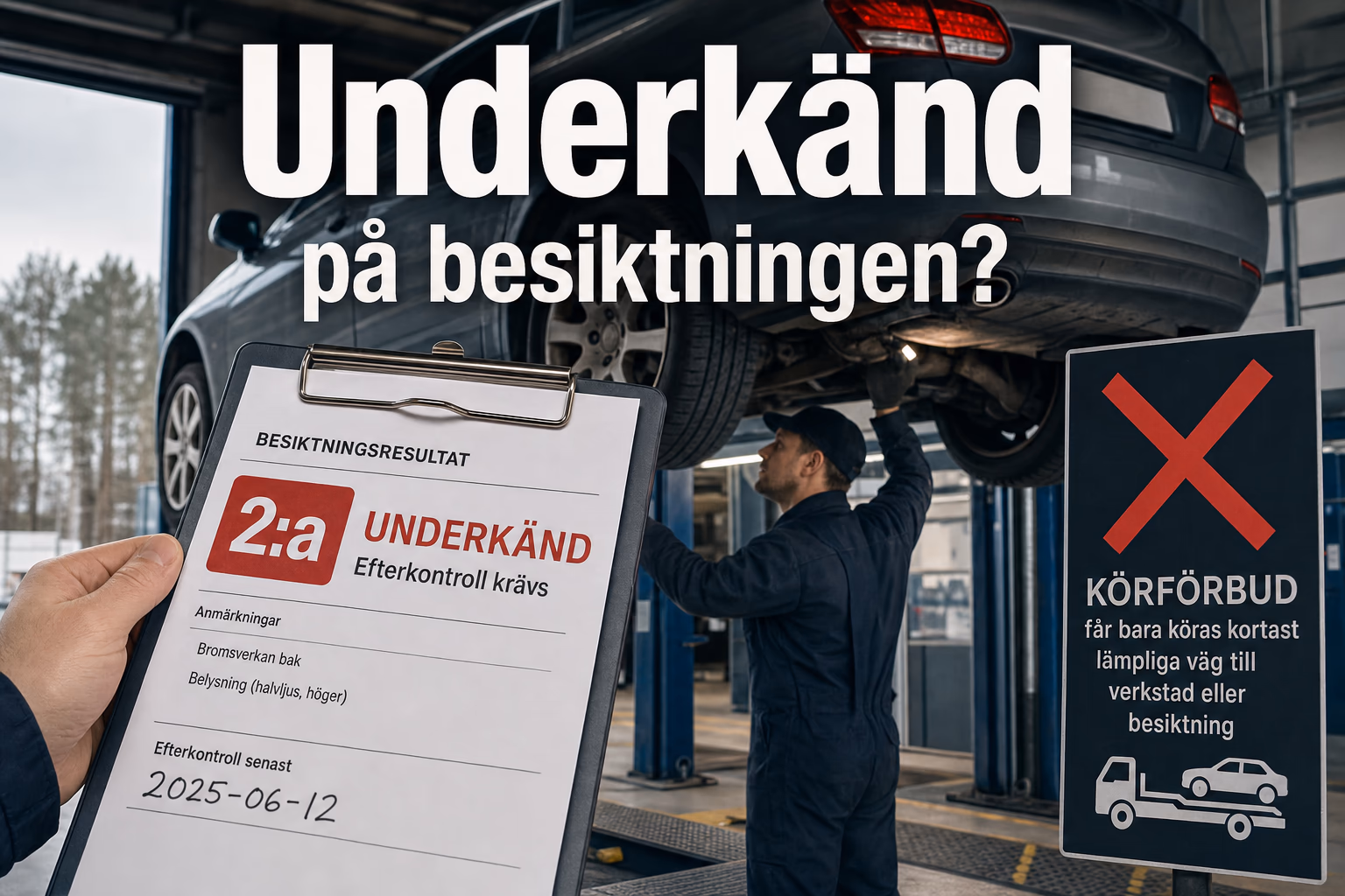 Bilen underkänd på besiktningen? Efterkontroll och körförbud