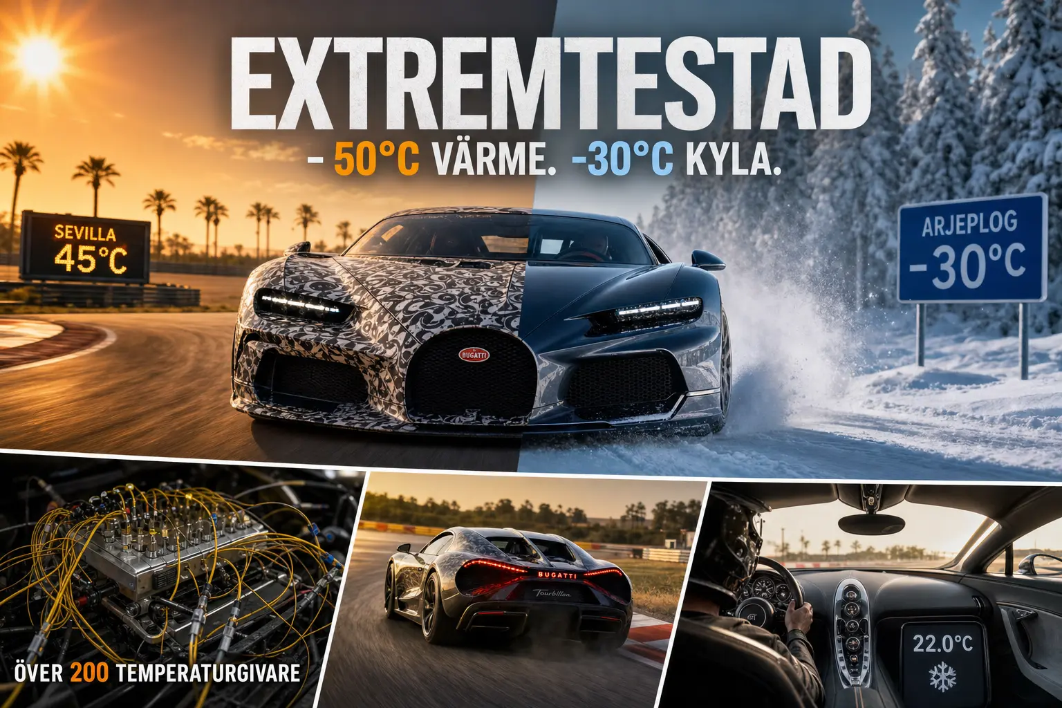 Bugatti Tourbillon extremtestas i 50 graders värme och svensk kyla