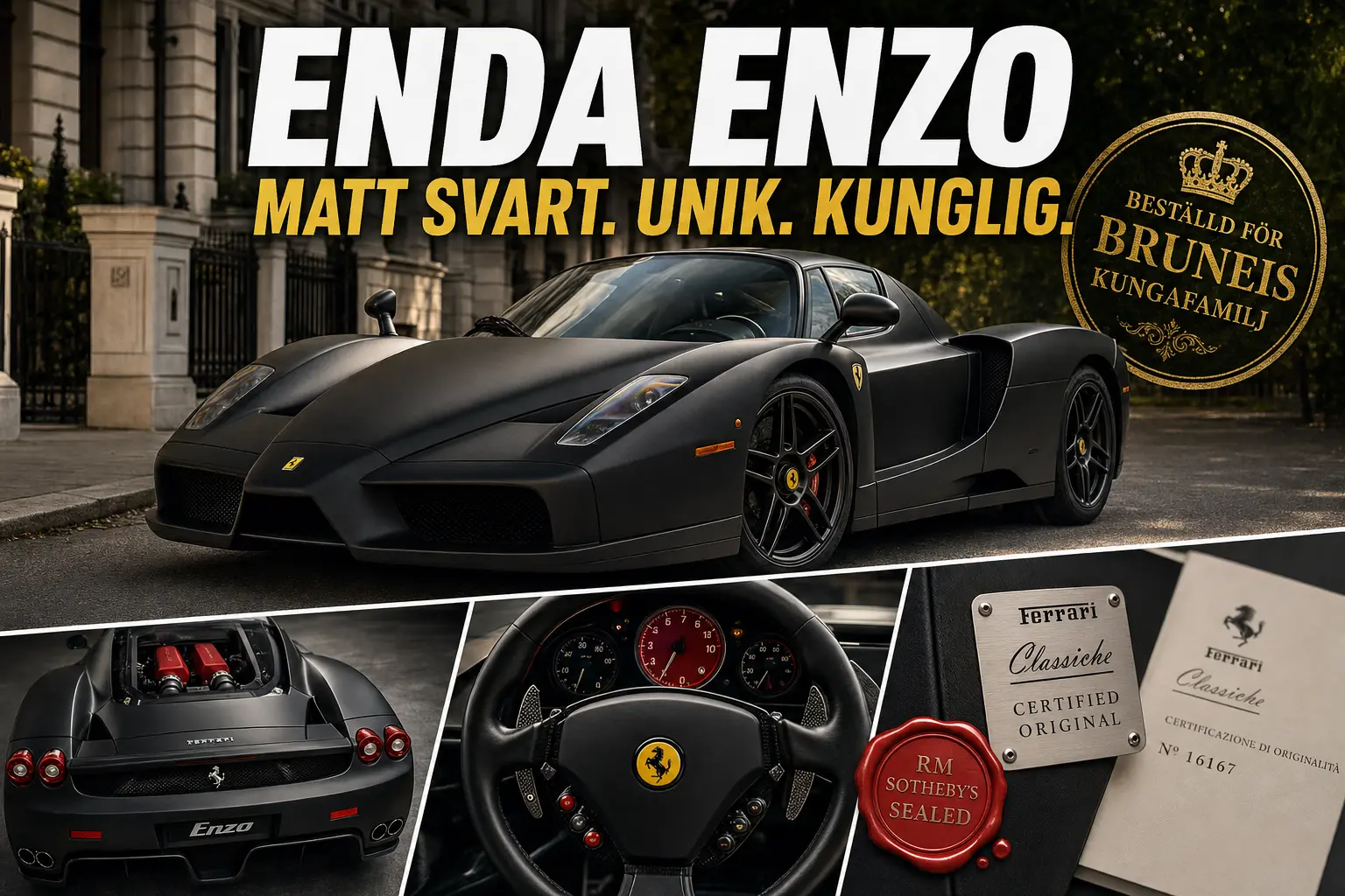 Unik mattsvart Ferrari Enzo säljs med förseglade bud