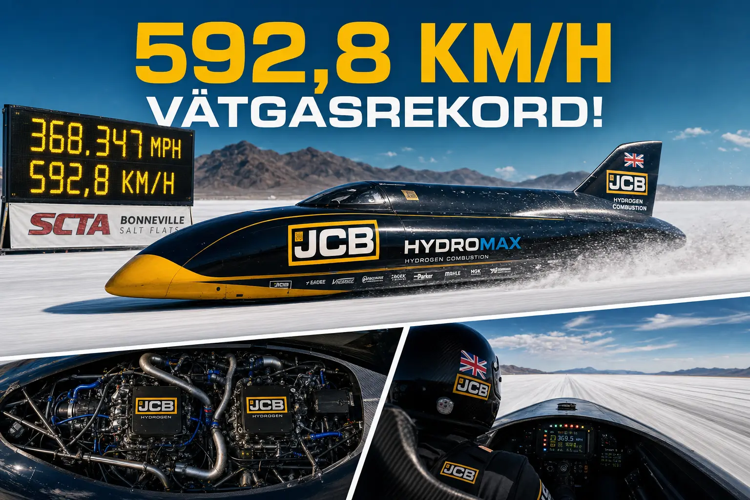 JCB Hydromax sätter Bonneville-rekord med vätgasförbränning i 592,8 km/h