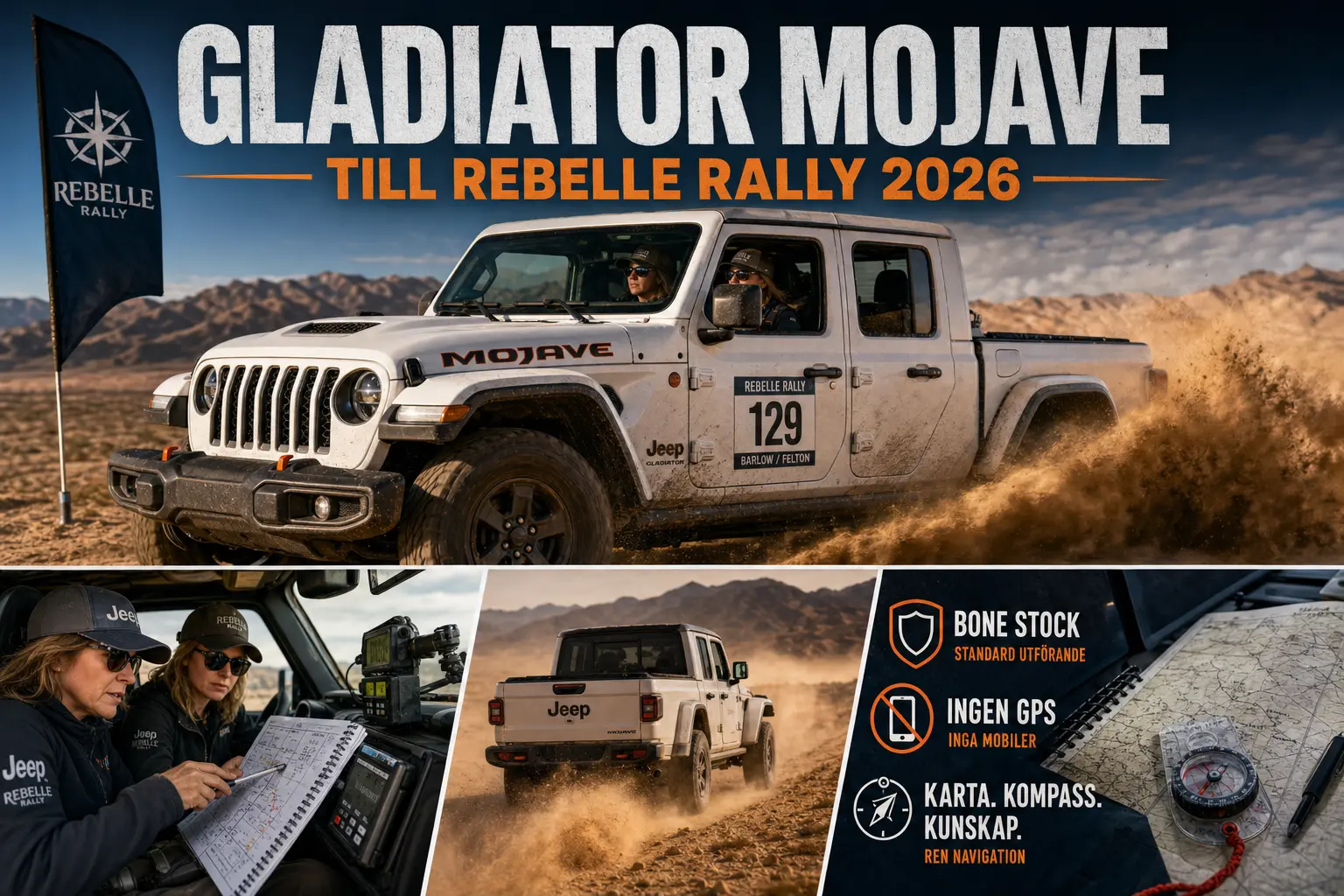 Jeep Gladiator Mojave kör Rebelle Rally 2026 i standardutförande