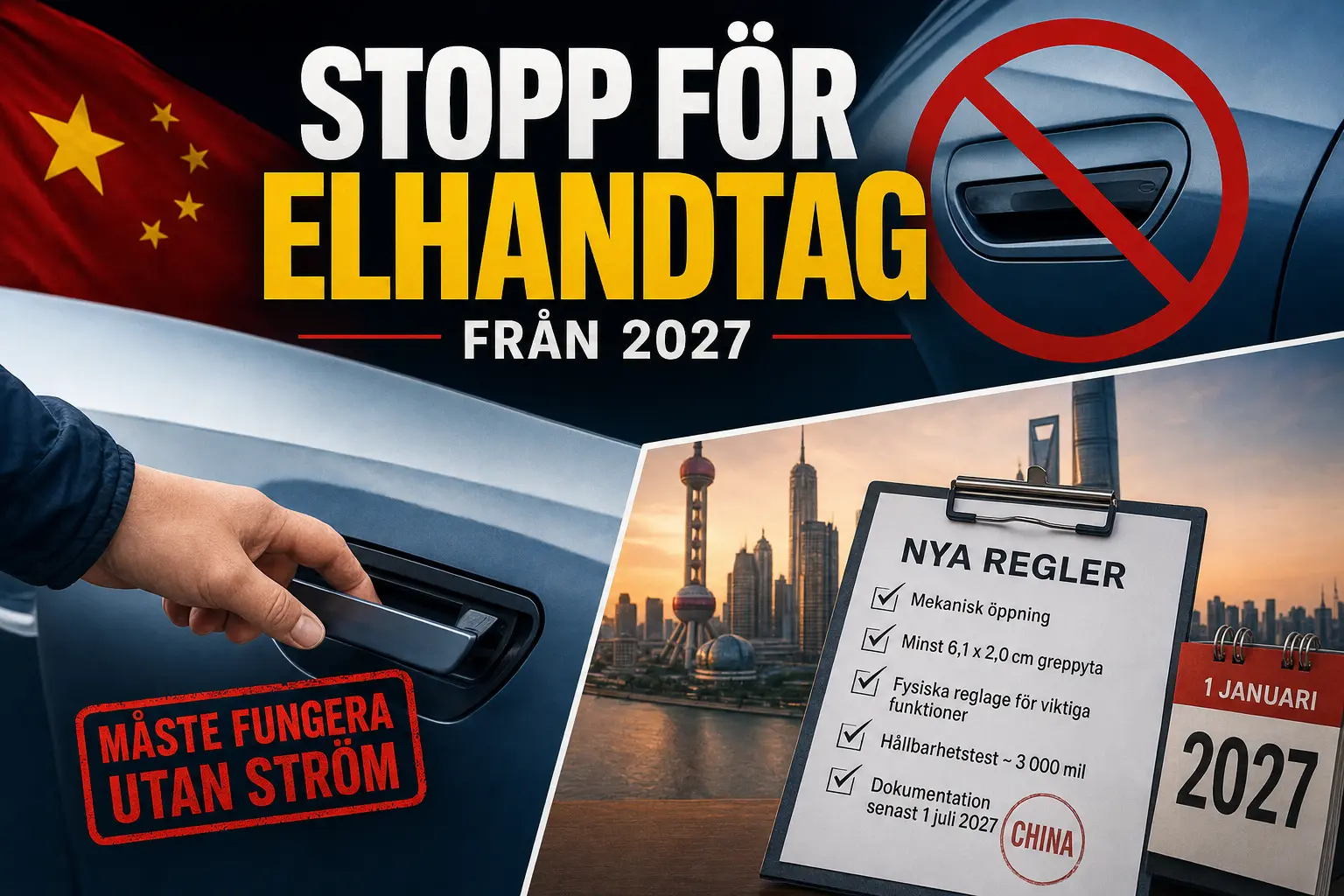 Kina vill stoppa helt elstyrda dörrhandtag från 2027