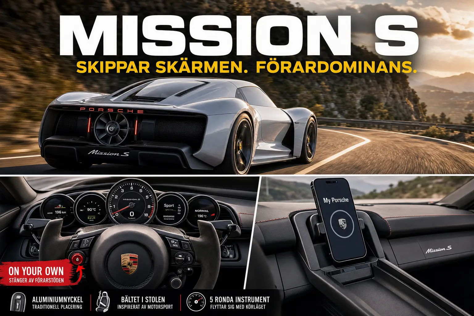 Porsche Mission S skippar mittskärmen och stänger av förarstöden med en knapp