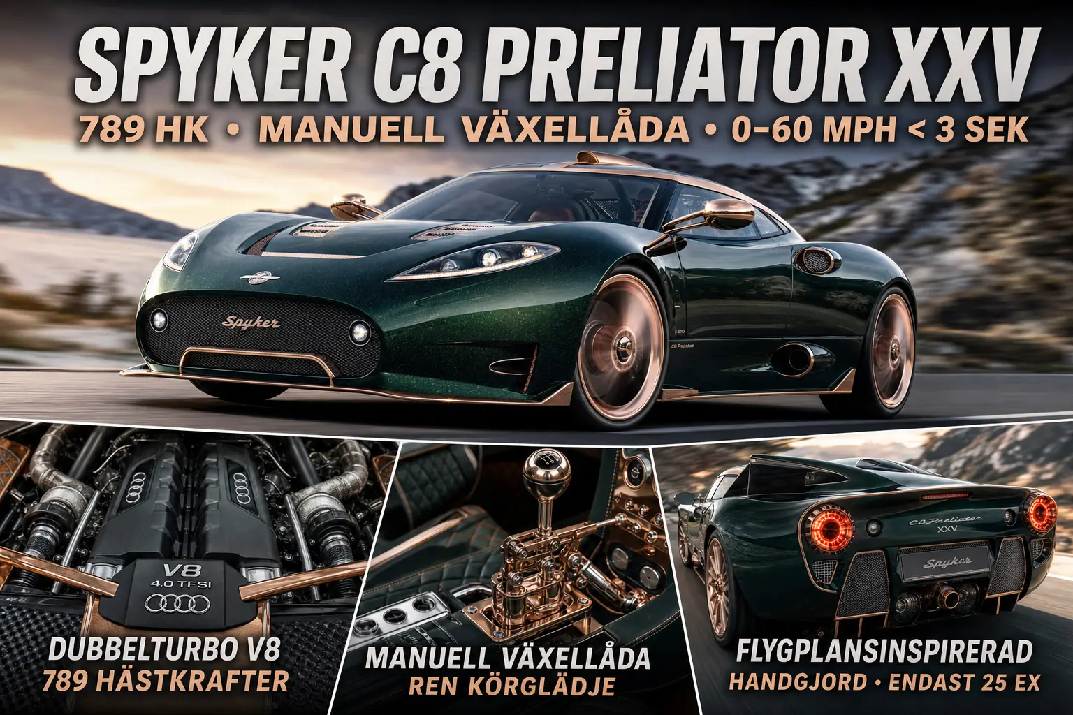 Spyker C8 Preliator XXV får 789 hästkrafter och manuell växellåda
