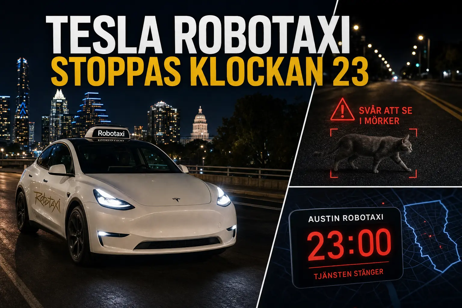 Tesla Robotaxi stoppas klockan 23 – mörka djur begränsar nattkörningen