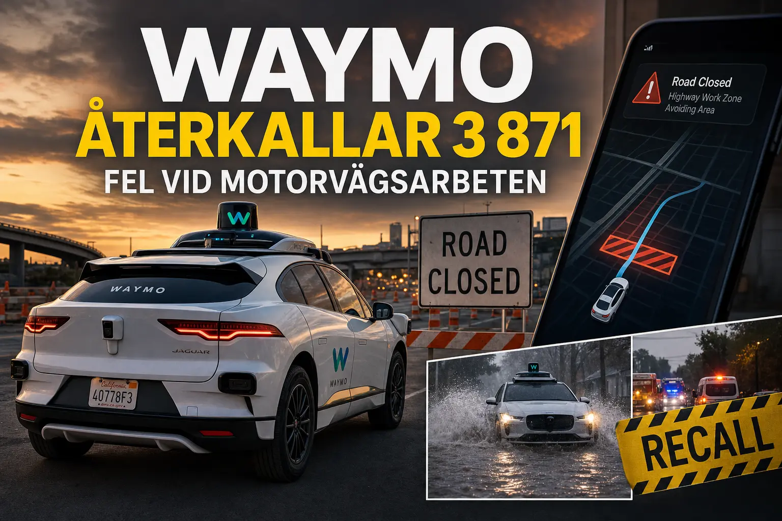 Waymo återkallar 3 871 robotaxibilar efter fel vid motorvägsarbeten